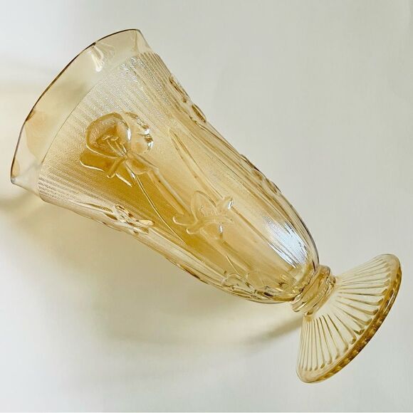 Vintage Jeanette Glass Iris Iridescence Herringbone Carnival Flower 9” Vase - Picture 4 of 16